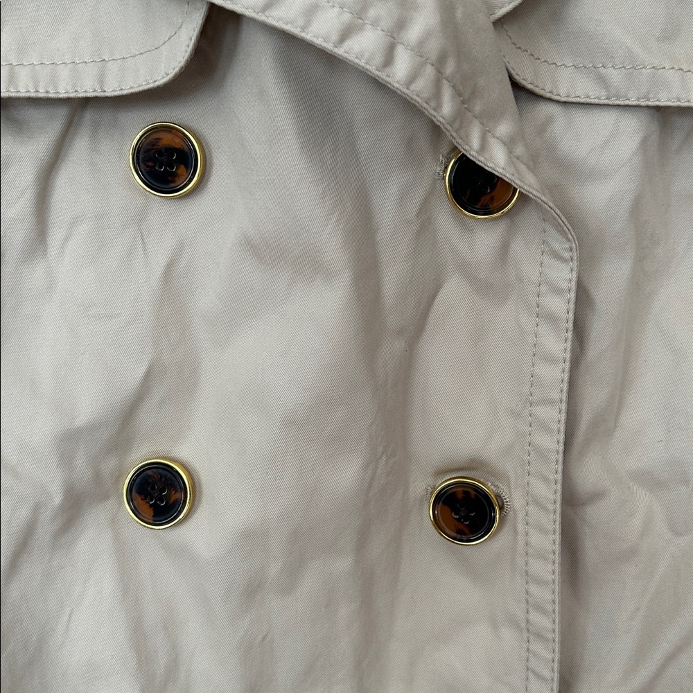 Banana Republic Trench Coat Cream Belted Tortoise Shell Gold Buttons Classic XL - Picture 2 of 7